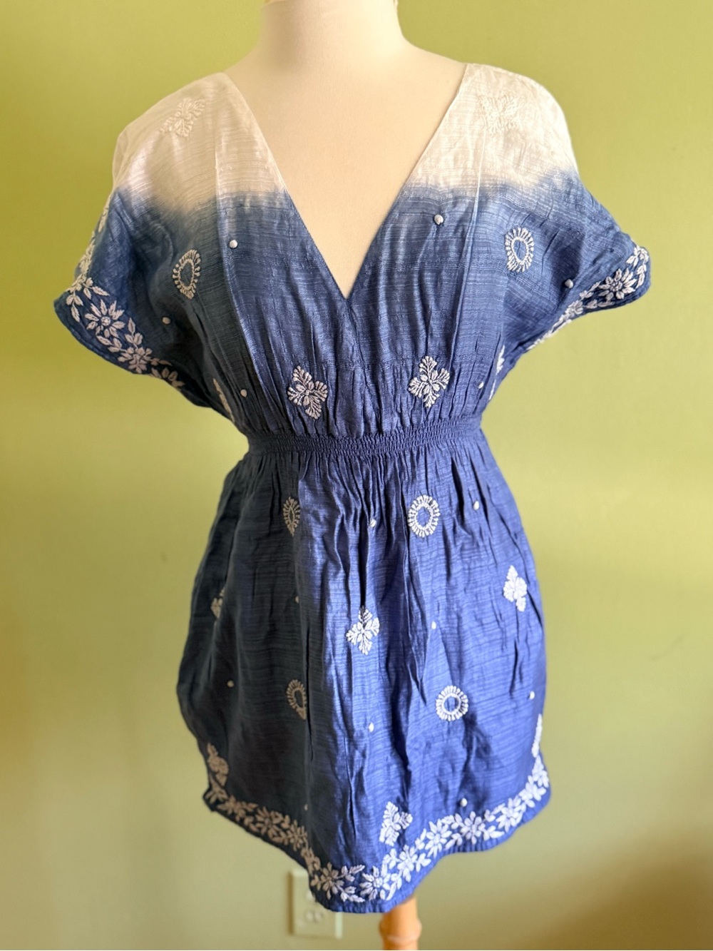 Letarte Handmade Coverup Embroidered with gorgeous white to blue fabric.